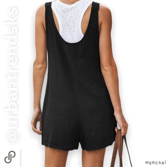 Casual Summer Overalls Cotton Linen Shorts Rompers Jumpsuits - Picture 3 of 6